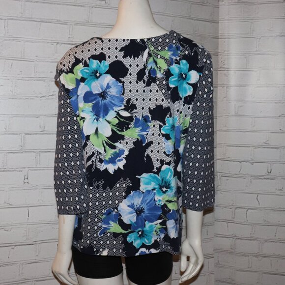 🖤 Blue & Black Floral + Polka Dot Blouse – Alfred Dunner L - Picture 6 of 6
